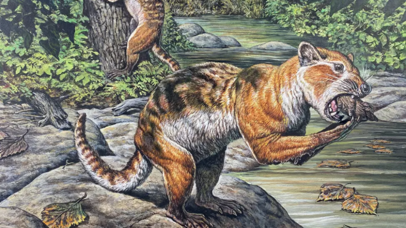 The Eoarctos vorax, a bear-raccoon-otter-like mammal that lived 32 million years ago in present-day North Dakota and had a taste for mollusks | Mark Hallett