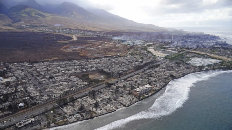 Wildfire wreckage in Maui, Lahaina. Hawaii wildfire