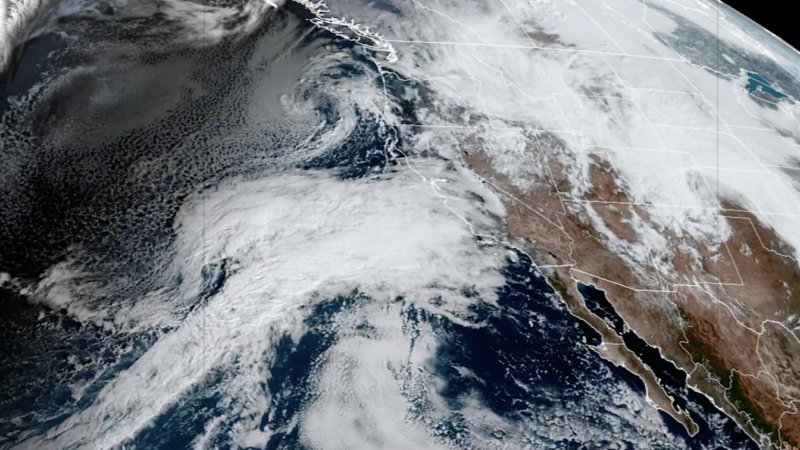 Satellite imagery taken on Feb shows an atmospheric river approach California