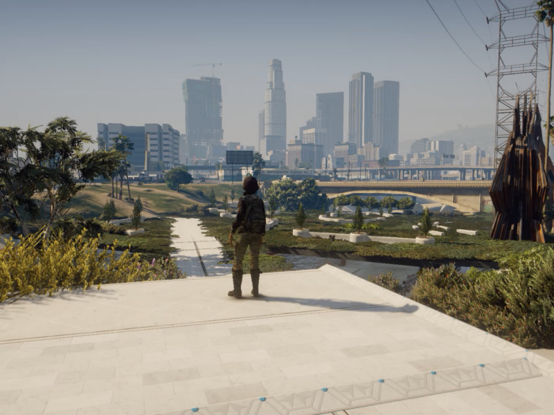 Grand Theft eco character overlooking Los Angeles UCLA LENS