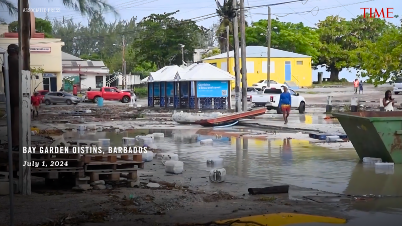 Bay Garden Oistins, Barbados after Hurricane Beryln caused widespread damage to the town.