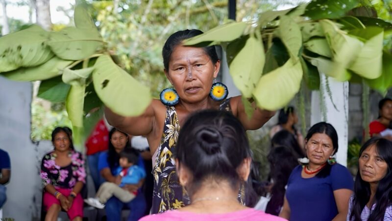 Mujeres Amazónicas Defensoras de La Selva meets to share ancestral knowledge and experiences to inspire Indigenous women and encourage them to draw strength from their roots, March 2024 | Photo courtesy of Nina Gualinga