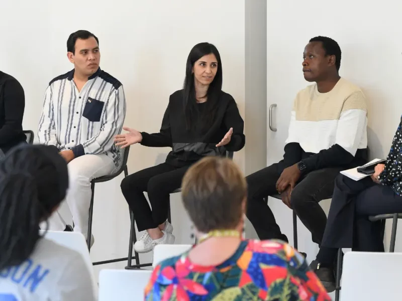 Lunch and Learn panel discussion with the 2023 Pritzker Award finalists, 2022 Pritzker Award winner Dysmus Kisilu, and moderator Nurit Katz. | Vince Bucci